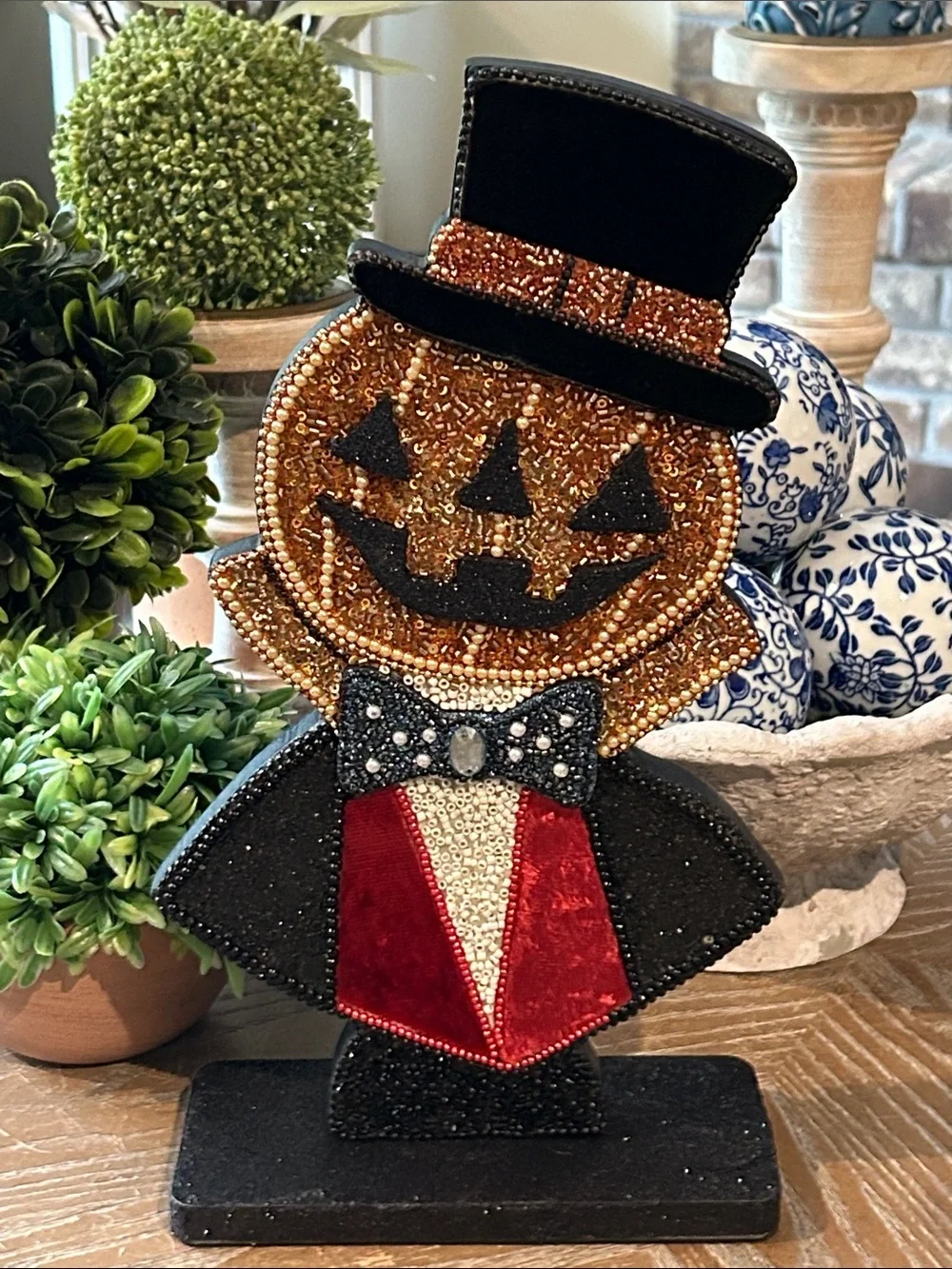 NEW! Vintage Inspired Beaded Halloween Pumpkin Vampire Gentleman